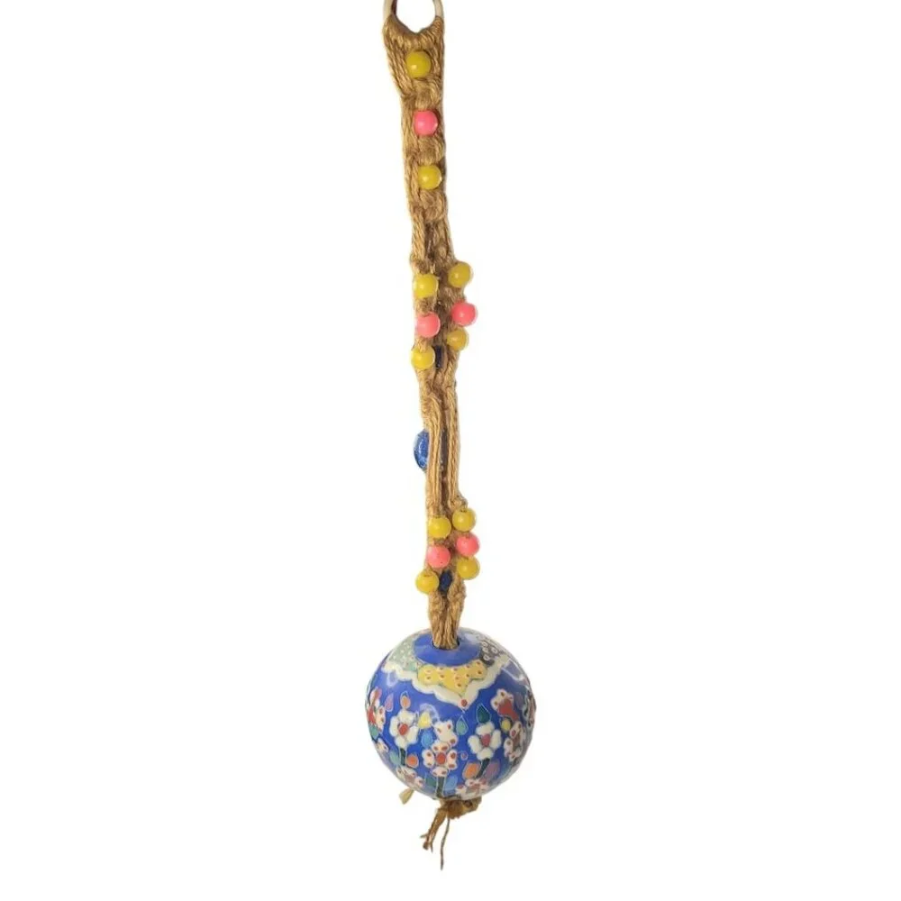 Macrame Twine Ceramic Ornament Large Ball Beaded Christmas Spring Hanging Decor